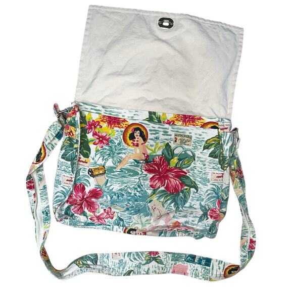 Nicole Miller Vintage Tropical Print Canvas Messenger Bag - Picture 2 of 8